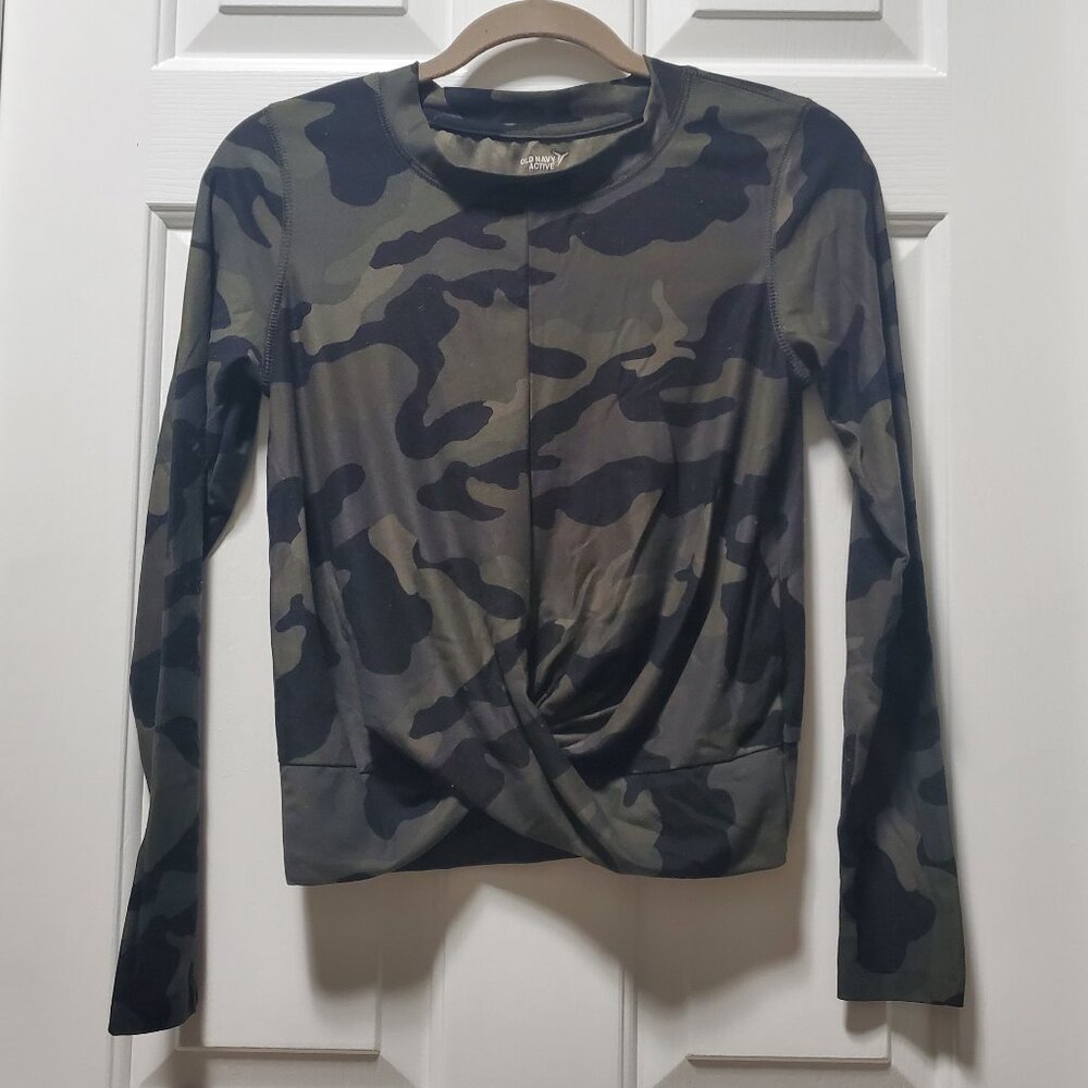 Old Navy Active Breathe On Relaxed Twist-Hem Camouflage Cropped Top Womens Small